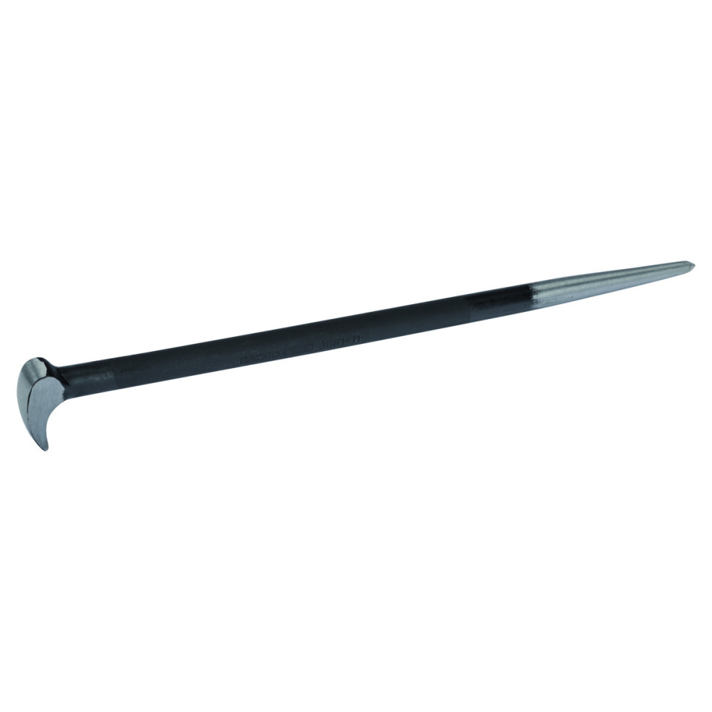 Special pry bar with a long tapered end for alignments and a rolling head for prying 304mm