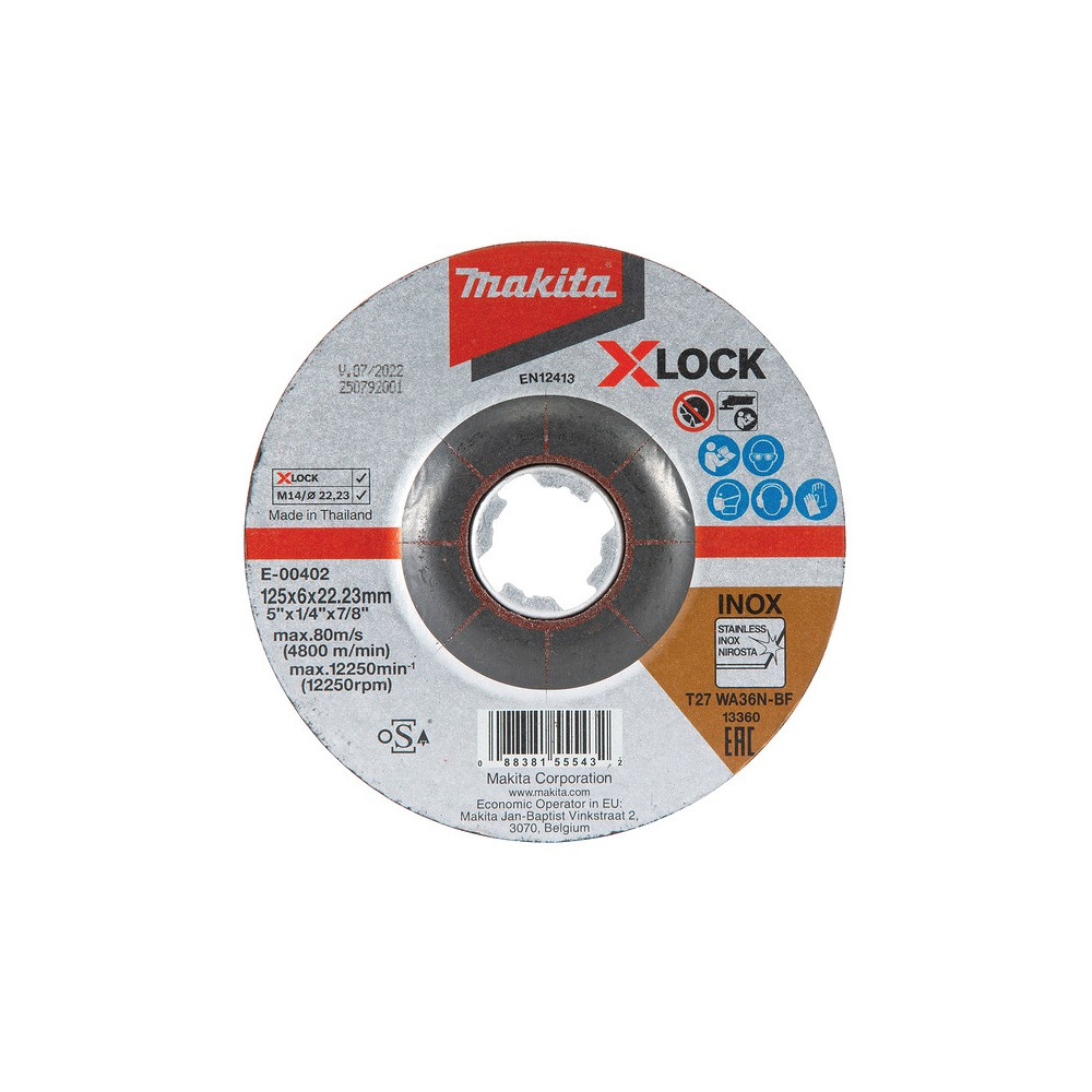 LIHVKETAS 125X6MM, X-LOCK (WA36N) INOX 1TK MAKITA