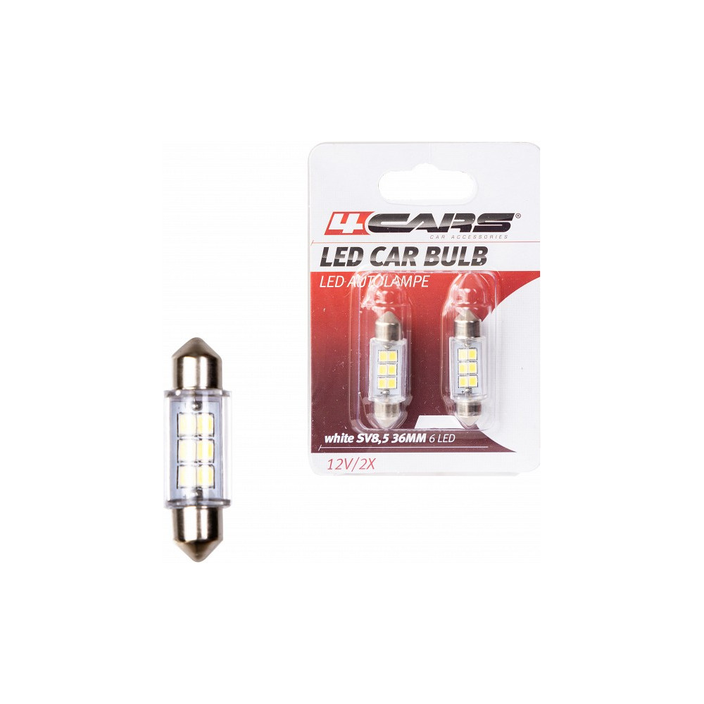 12V SV8,5-8 LED PIRN 36MM VALGE BLISTER 2TK 4CARS