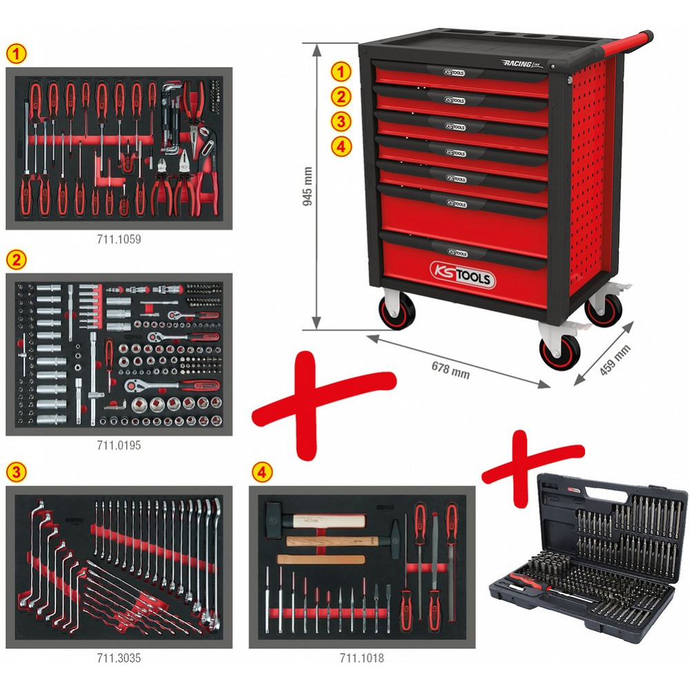 515-OS. TÖÖRIISTAKÄRU TÖÖRIISTADEGA RACINGLINE 7-SAHTLIGA PUNANE/MUST KS TOOLS