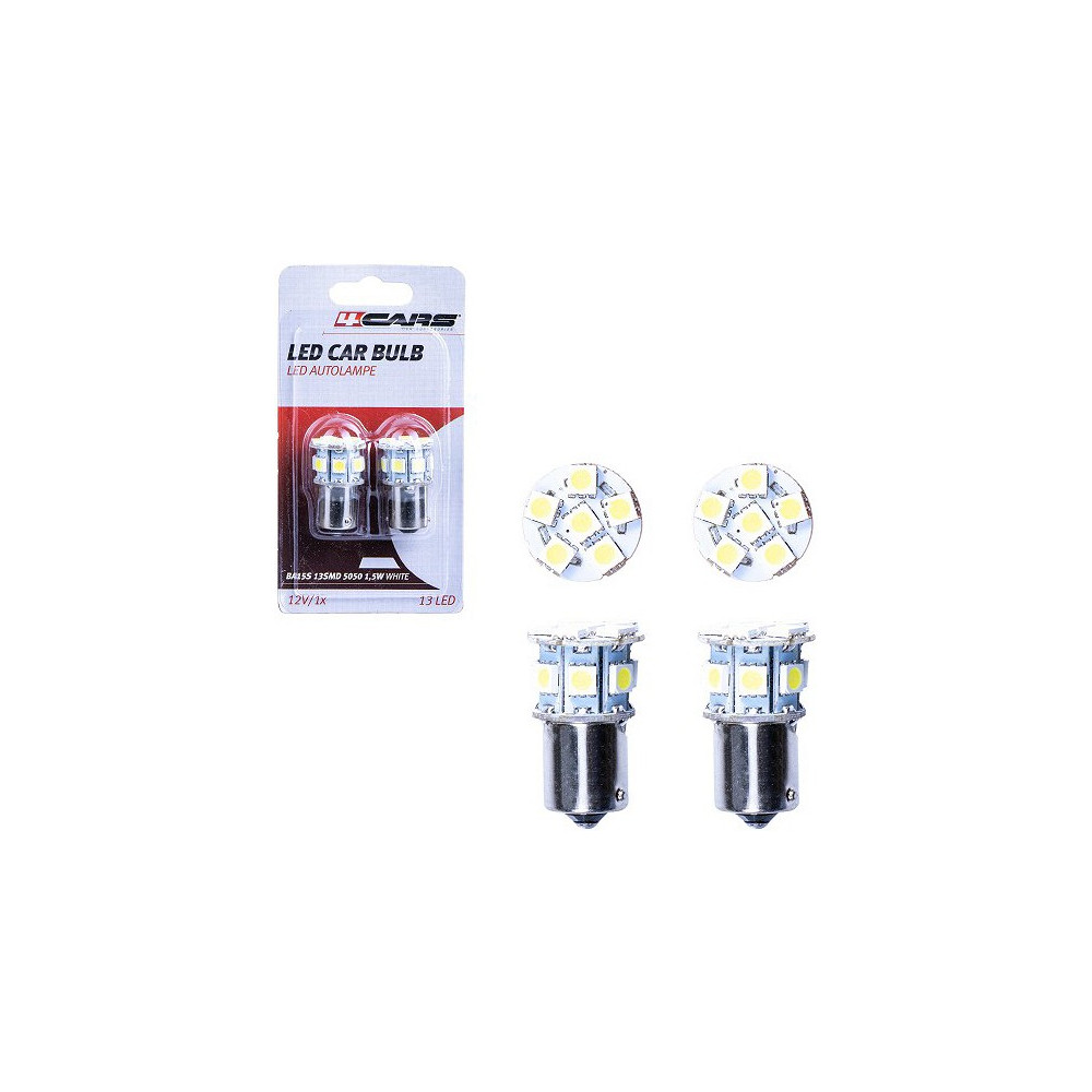 12V BA15S LED PIRN 1,5W P21W VALGE BLISTER 2TK 4CARS