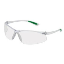 Safety spectacles MSA Featherfit, clear lense, clear/green earpiece, TuffStuff antiscratch coating