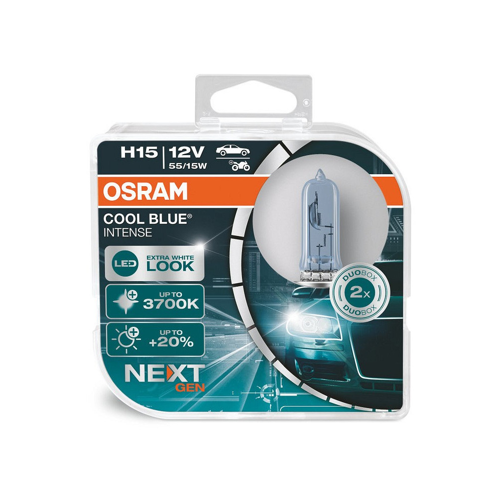 12V H15 PIRN 55/15W +100% 3700K COOL BLUE INTENSE HCB 2TK OSRAM