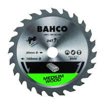 Circular saw blade Bahco 165x20mm 24H 18°, (10/16mm adaptors), for cordless tool, for wood