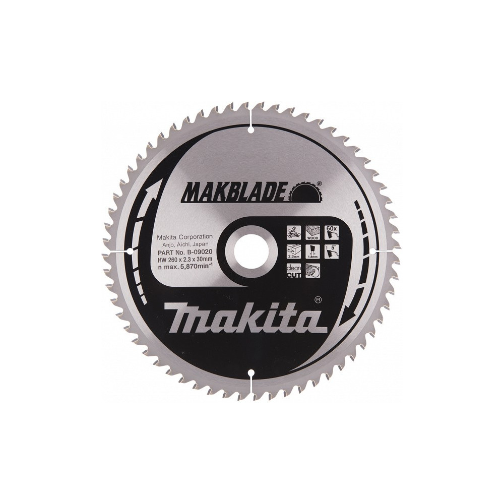 SAEKETAS 260X30X2,3MM 60T 5° RISTI, CLEAN CUT MAKITA