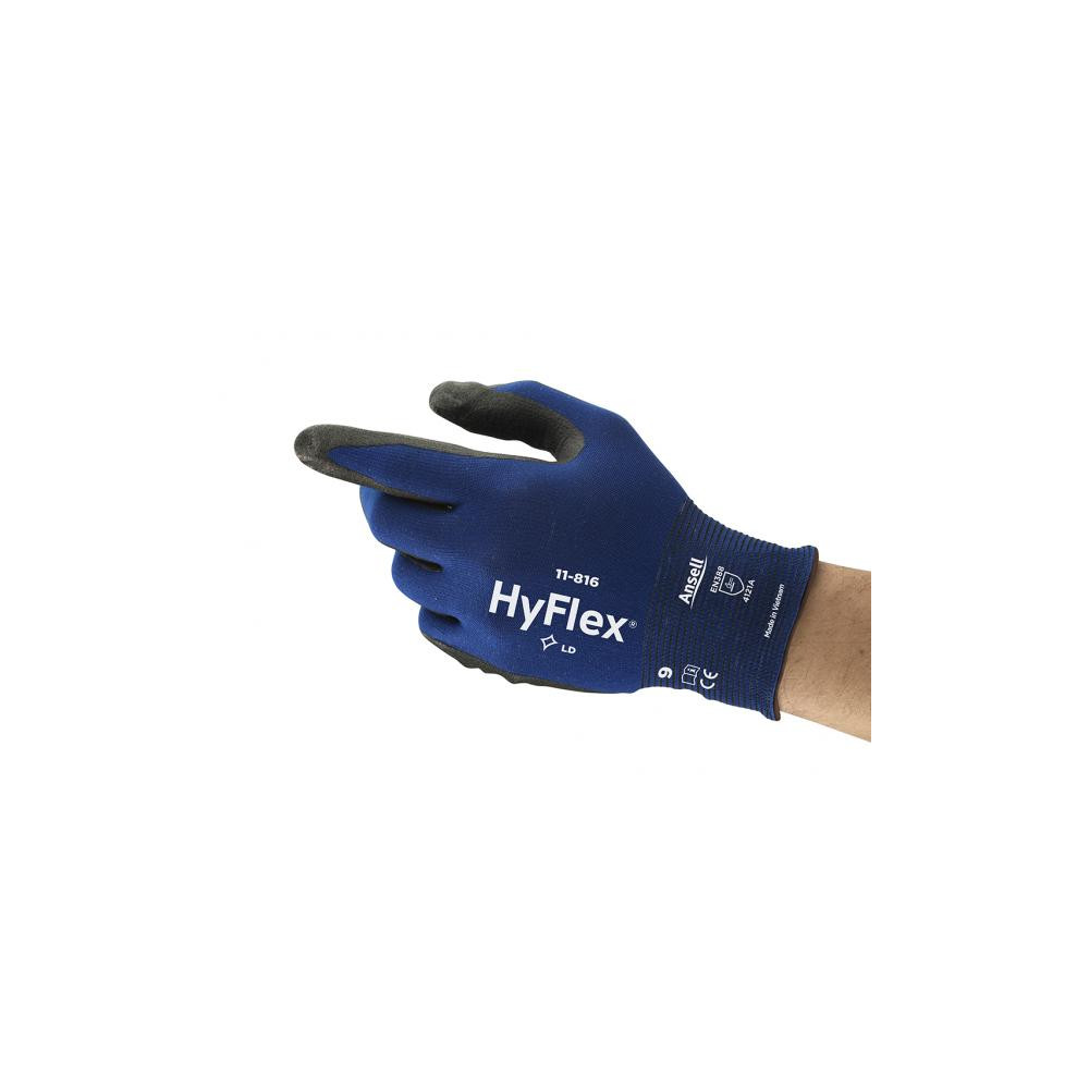 Safety gloves Ansell HyFlex 11-816, size 8. Ultra thin Nylon, spandex. Foam nitrile palm dipped.