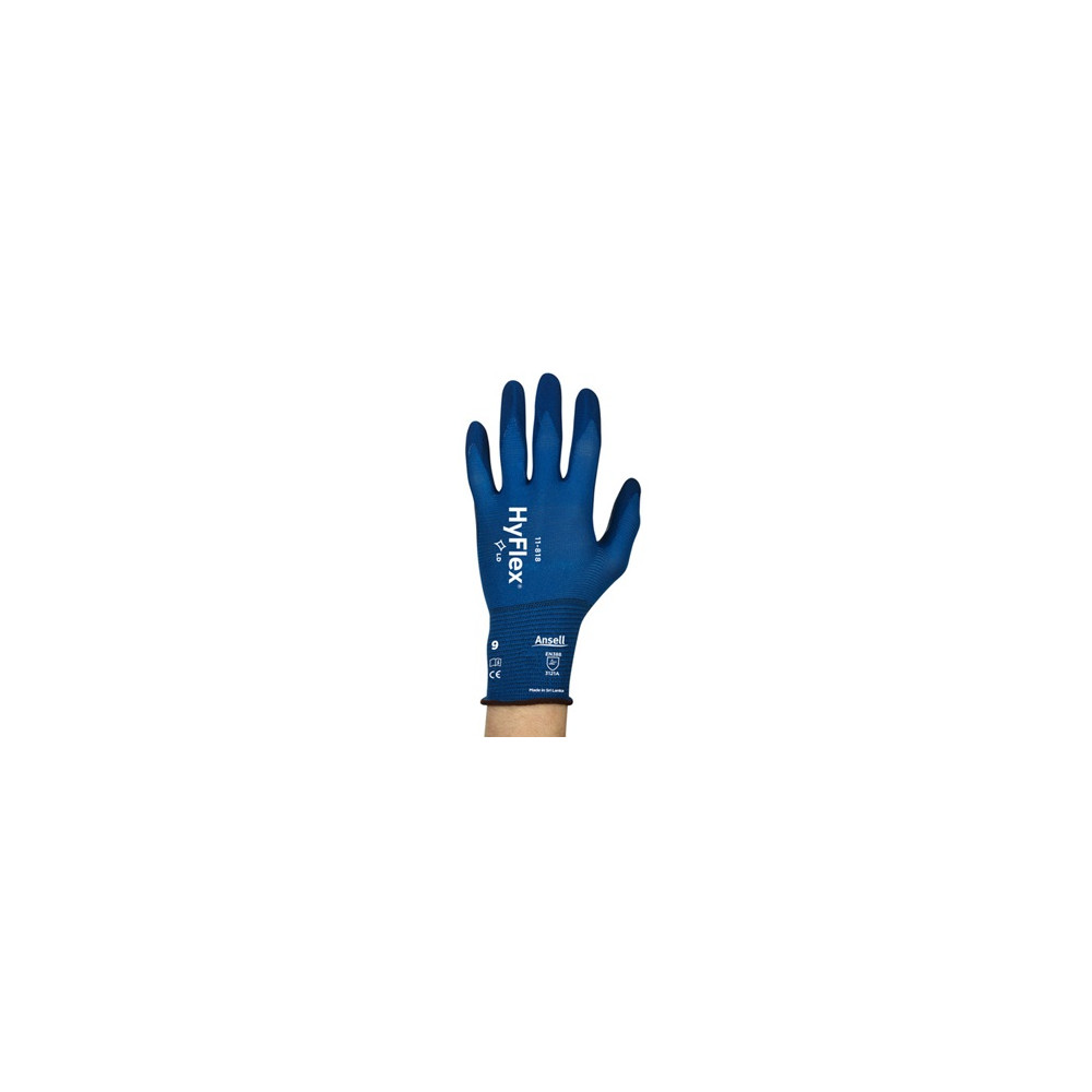 Safety gloves Ansell HyFlex 11-818, size 8. Thin Nylon, spandex. Foam nitrile palm dipped. Retail pack