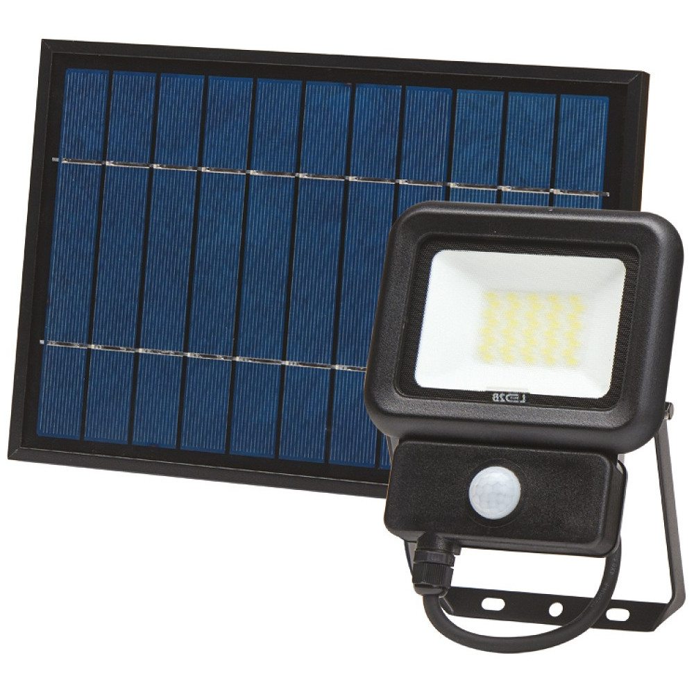 LED SOLAR PROZEKTOR+ANDUR 20W 1400LM 195X138MM KÜLM VALGE, MUST IP65 A++ LED2B