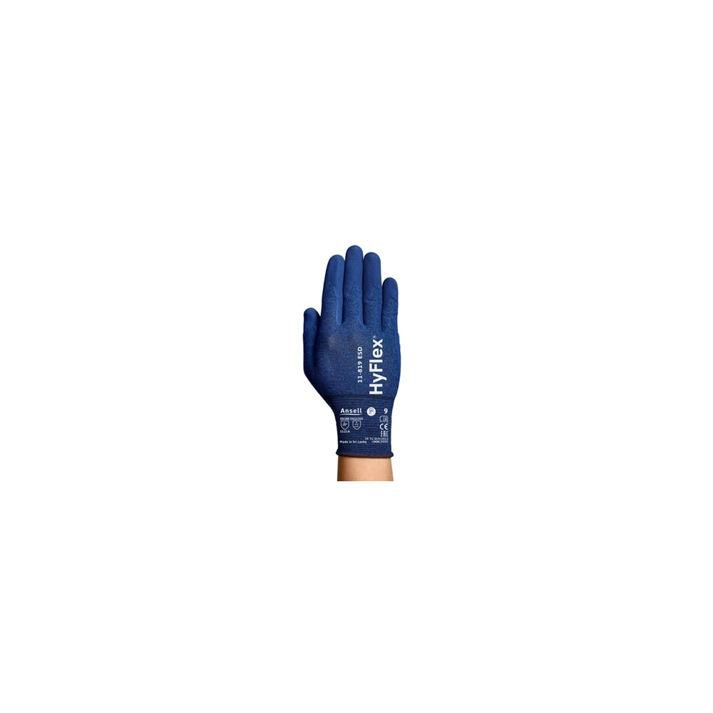 Safety gloves Ansell HyFlex 11-819 ESD, size 8. Thin Nylon, spandex, carbon. Foam nitrile palm dipped. Retail pack