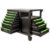 7+4 SAHTLIGA TÖÖLAUD/TÖÖRIISTAKÄRU (KÜLJE- JA OTSSAHTLID) INOX TÖÖTASAPIND JBM*