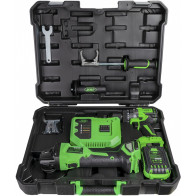 20V AKULÖÖKAKUTRELL/KRUVIKEERAJA + 125MM AKU NURKLIHVIJA KOMPLEKT, HARJAVABAD,+4,0AH AKU+LAADIJA JBM