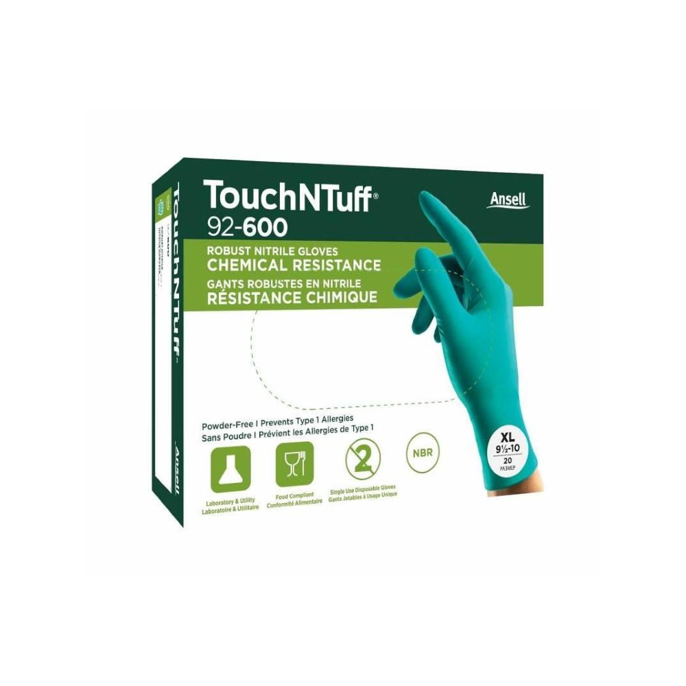 Disposable nitrile gloves Ansell TouchNTuff 92-600, 0,12mm thick, size S (6,5-7), smooth palm, green, pack of 20 pcs