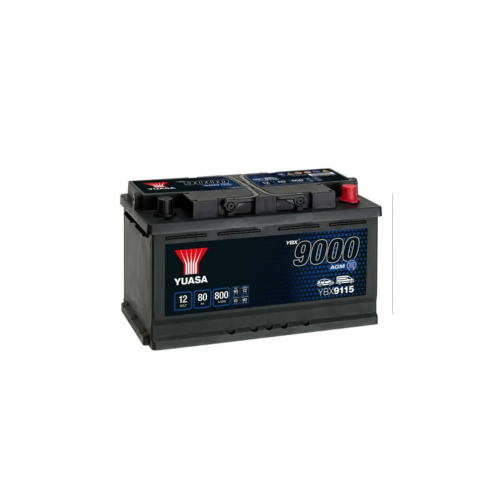 YUASA 12V 80Ah 800A AGM 317X175X190 -/+