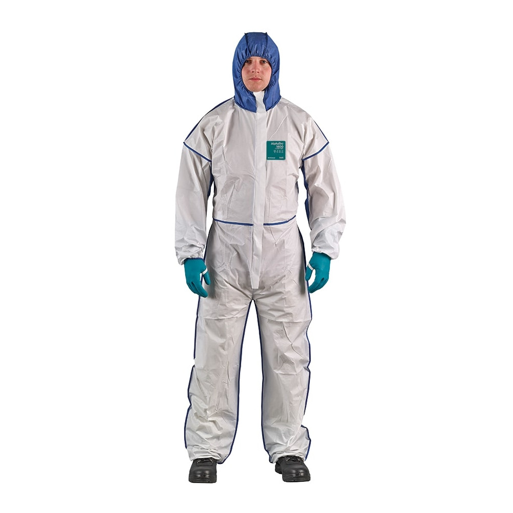 Disposable coverall Type 5/6 Ansell Alphatec 1800 Comfort, white/blue, breathable full back, size M