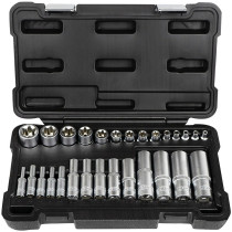 28-OS. 1/2"+3/8"+1/4" E-TORX PADRUNITE KOMPL. E4-E24 (PIKK/LÜHIKE) JBM