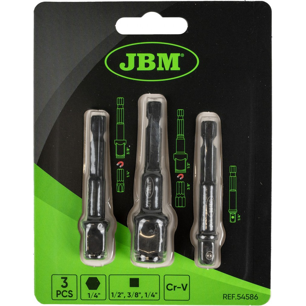 3-OS. TRELLI ADAPTERITE KOMPLEKT PADRUNITE 1/4"+3/8"+1/2" KEERAMISEKS JBM