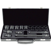 19-OS. 1/2" LÖÖKPADRUNITE, PIKENDUSTE, KOMPLEKT 10-27MM, 12-KANT, METALLKOHVER JBM