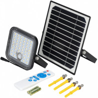 LED SOLAR PROZEKTOR+ANDUR+PULT 10W 1500LM 144X153MM NEUTRAALVALGE, MUST IP65 A++ KOBI