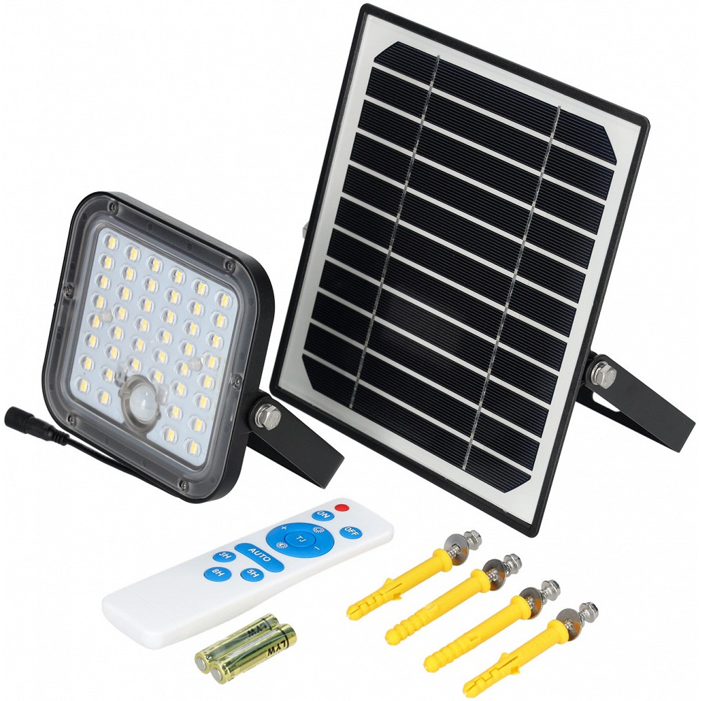 LED SOLAR PROZEKTOR+ANDUR+PULT 10W 1500LM 144X153MM NEUTRAALVALGE, MUST IP65 A++ KOBI