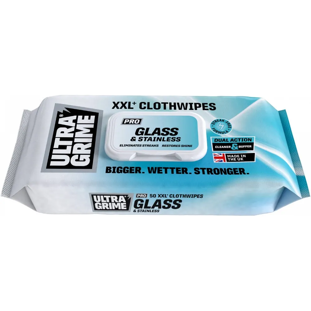 ULTRAGRIME PRO GLASS & STAINLESS KLAASI- JA ROOSTEVABA PUHSTUSLAPID 50TK/PAKK