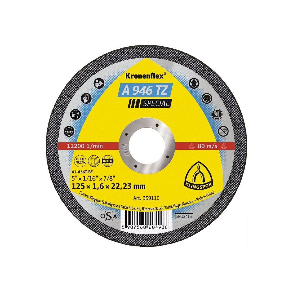 LÕIKEKETAS 125X1,6X22,23MM "KRONENFLEX" A946TZ, RST/METALL KLINGSPOR