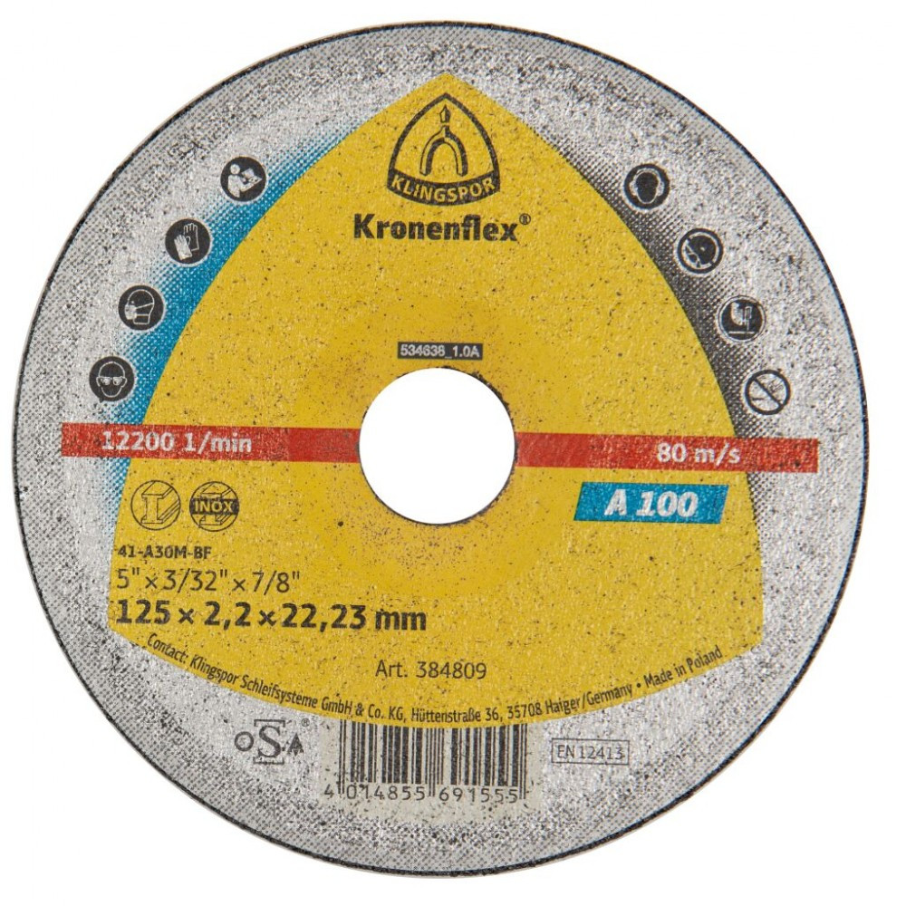 LÕIKEKETAS 125X1X22,23MM A100, TERAS/METALL/ROOSTEVABA KLINGSPOR