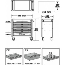 466-OS. TÖÖRIISTAKÄRU TÖÖRIISTADEGA "SERIES XL INOX" H1017MM ERGONOMIC VIGOR