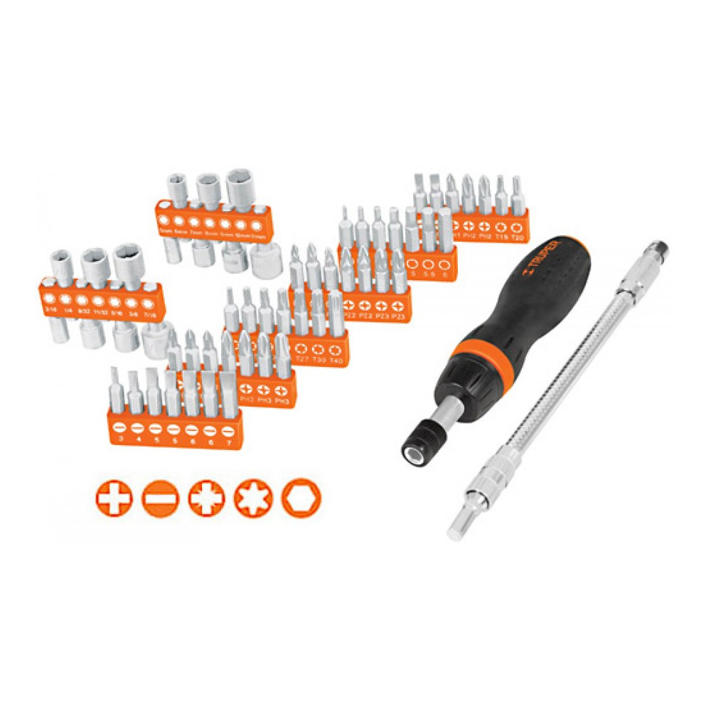 Ratcheting screwdriver & bits set 58pcs Truper®