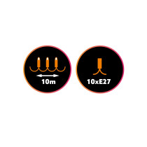 230V AIA/PEOVALGUSTI "MIMOSA 2" 10M JÄTKATAV MUST 10XE27 MAX 2300W IP44 A++ KOBI