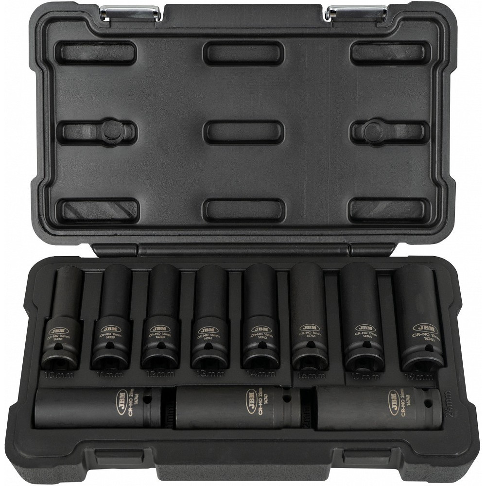 11-OS. 1/2" PIKAD LÖÖKPADRUNID (12-KANT) STARDIKOMPLEKT 10-24MM PLASTKARP JBM