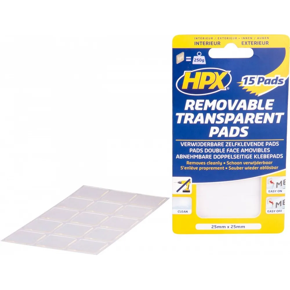 KAHEPOOLNE KINNITUS TEIP/PADI 25X25MM LÄBIPAISTVAD 15TK HPX