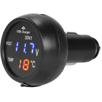 VOLTMEETER + TERMOMEETER + USB LAADIJA 2,1A 12/24V CARMOTION
