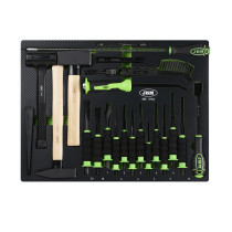 332-OS. TÖÖRIISTAKÄRU/TÖÖLAUD TÖÖRIISTADEGA, PERFOSEINAGA, INOX LAUAGA JBM