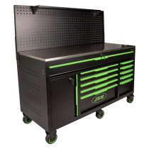 332-OS. TÖÖRIISTAKÄRU/TÖÖLAUD TÖÖRIISTADEGA, PERFOSEINAGA, INOX LAUAGA JBM