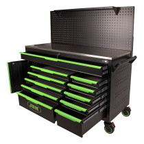 332-OS. TÖÖRIISTAKÄRU/TÖÖLAUD TÖÖRIISTADEGA, PERFOSEINAGA, INOX LAUAGA JBM