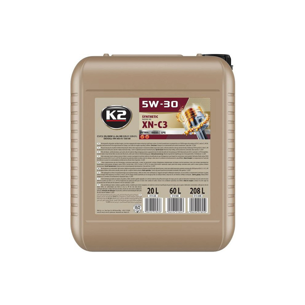 K2 5W30 SYNTHETIC XN C2/C3, BMW LL-04, MB 229.31, 229.51, DEXOS2, VW 505 01 505 00 20L (TÄISSÜNT.)