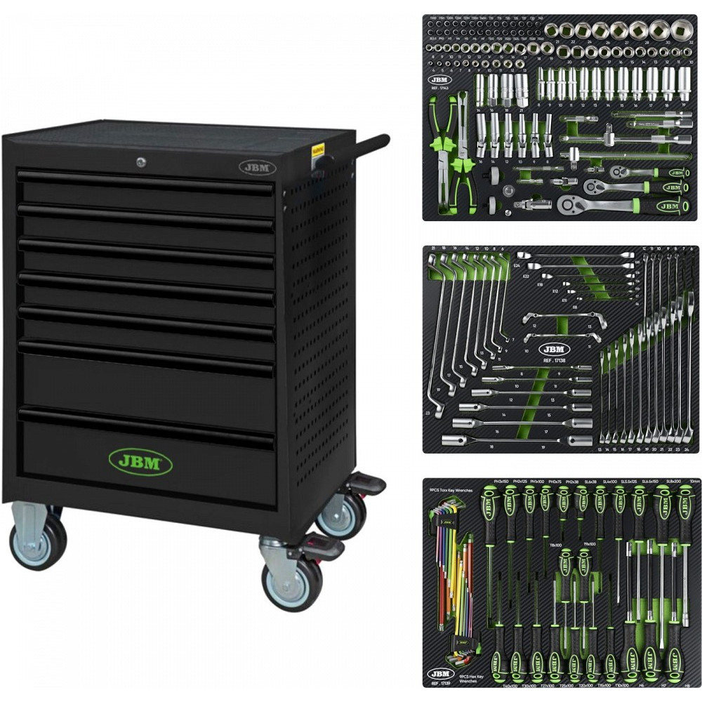 196-OS. TÖÖRIISTAKÄRU 3-PANEELI TÖÖRIISTADEGA "BLACK EDITION" H1020MM JBM