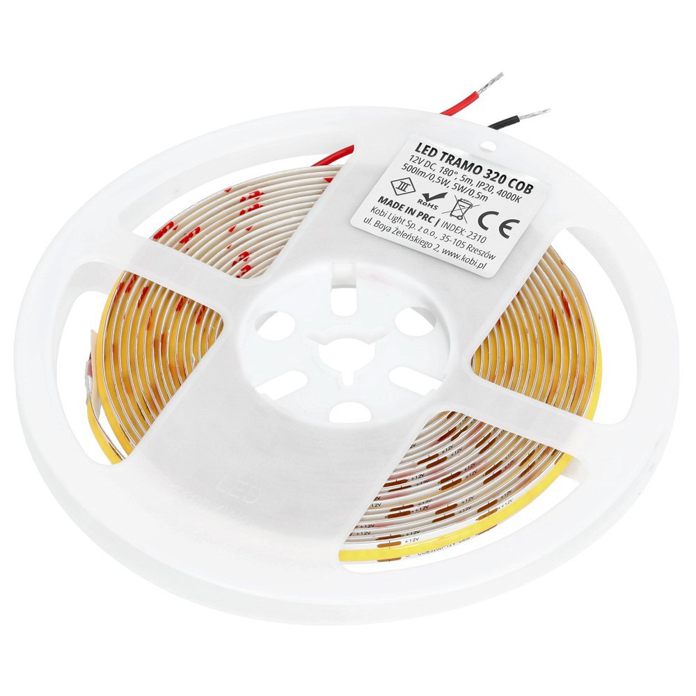 12V LED RIBA TRAMO 320COB NEUTRAALVALGE 4000K IP20 5M KOBI