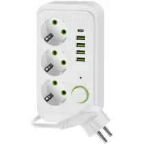 KONTORI PIKENDUSJUHE 3 PESA+4 USB-A+1 USB-C, LÜLITIGA 3M 3X1,5MM2 VALGE KOBI
