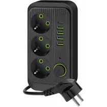 KONTORI PIKENDUSJUHE 3 PESA+4 USB-A+1 USB-C, LÜLITIGA 3M 3X1,5MM2 MUST KOBI
