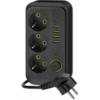 KONTORI PIKENDUSJUHE 3 PESA+4 USB-A+1 USB-C, LÜLITIGA 3M 3X1,5MM2 MUST KOBI