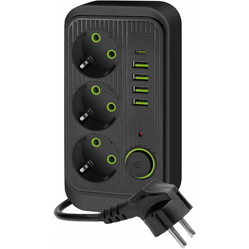 KONTORI PIKENDUSJUHE 3 PESA+4 USB-A+1 USB-C, LÜLITIGA 5M 3X1,5MM2 MUST KOBI