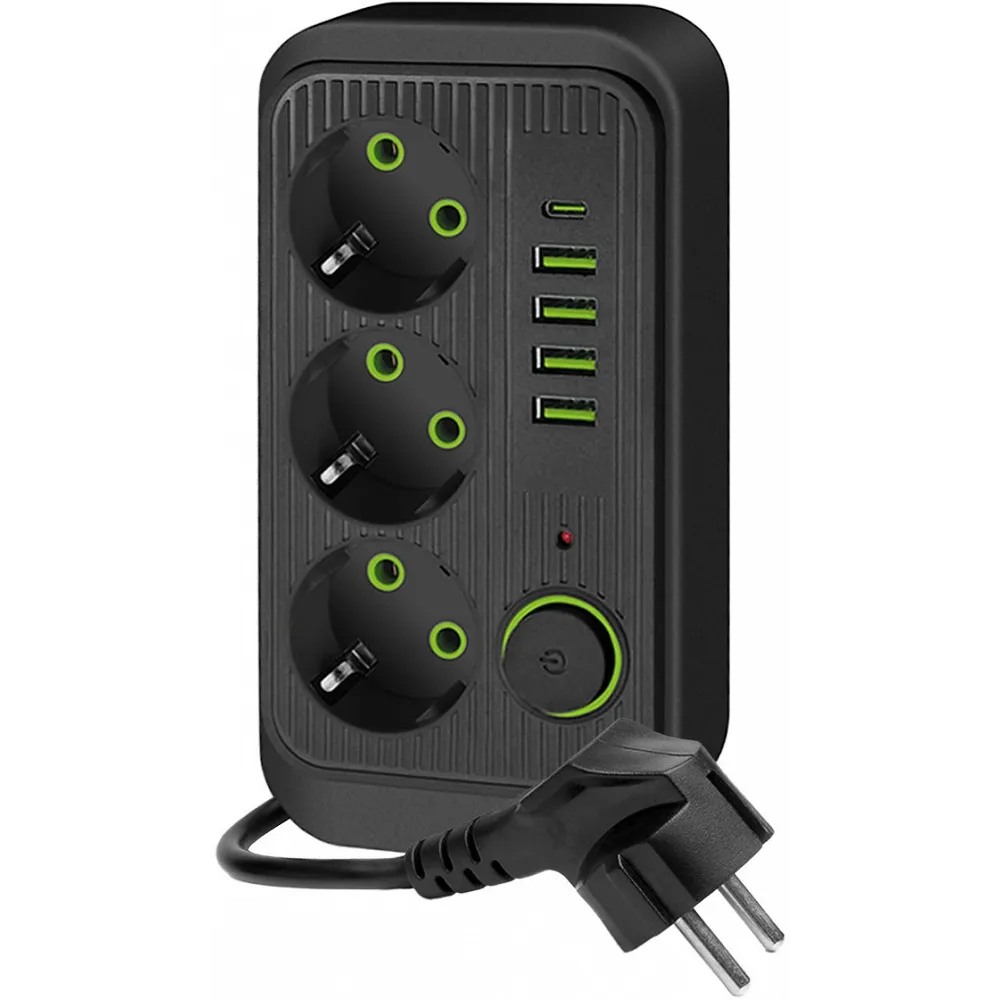 KONTORI PIKENDUSJUHE 3 PESA+4 USB-A+1 USB-C, LÜLITIGA 5M 3X1,5MM2 MUST KOBI