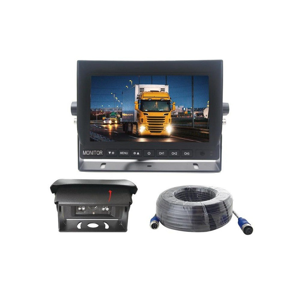 JUHTMEGA JA KATIKUGA TAGURDUSKAAMERA KOMPL. IP69K + 7" EKRAAN +20M KAABEL 12/24V VIGNAL