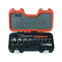 Pass-through socket set 10-24mm 14 pcs with flexible head ratchet