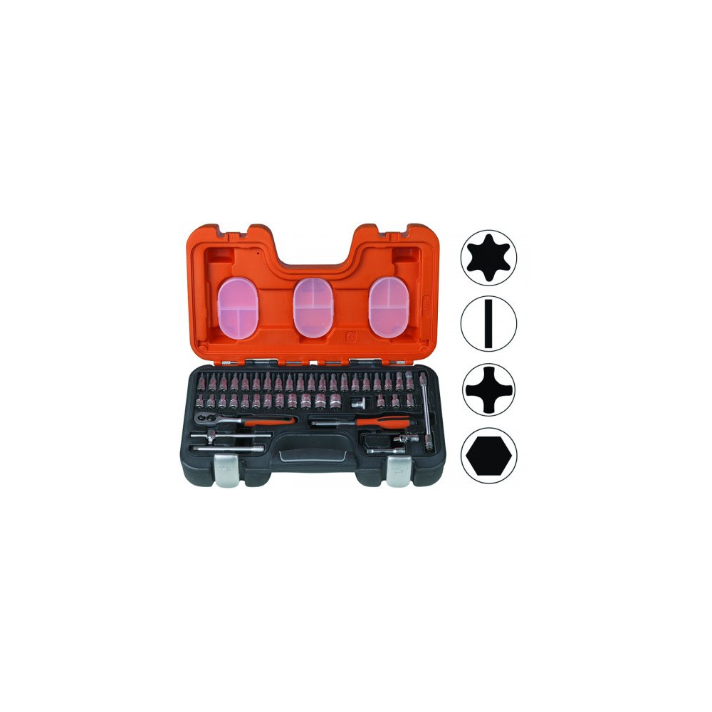 Sockets and bits set 4-13mm 46 pcs 1/4"