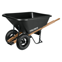 Dual wheel garden wheelbarrow with plastic tray and wooden handles 175L Truper®