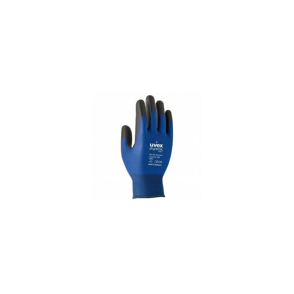 Safety gloves Uvex Phynomic WET, Polyamide/elastane with Aqua polymer coating for wet areas, blue. Size 8