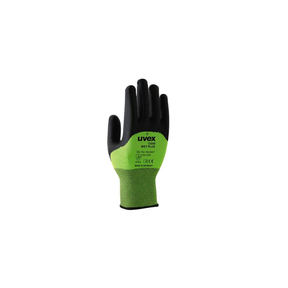 Safety gloves Uvex C500 Wet plus, cut level 5, green, size 10