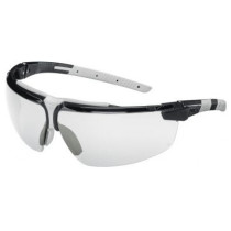 Safety glasses Uvex i-3, clear lens, supravision excellence (anfi scratch, anti fog) coating, black/grey. Variable side arms ang